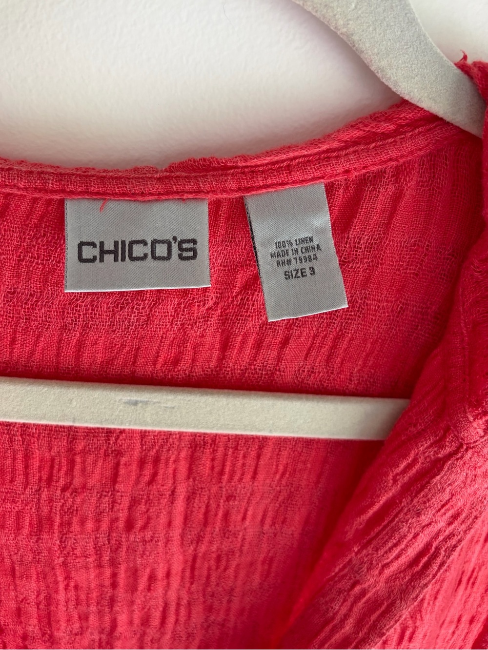 Chico's Coral Orange 100% Linen Gauzy Hooded Long Sleeve Blouse Size 3 - Picture 4 of 5
